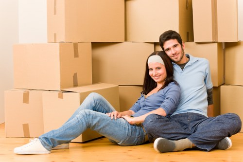 Packed student flat ready for removal in a local East London street