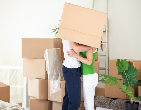 Packed boxes and furniture prepared for transport
